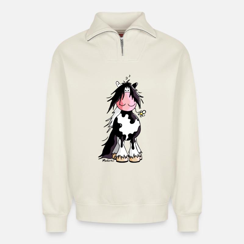 Irish Tinker - Gypsy Cob - Pferd - Relaxed Unisex Organic Half Zip Sweatshirt – von SPREAD - Naturweiß
