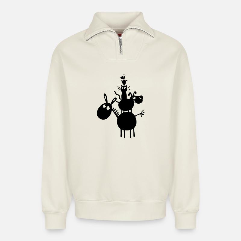Tierstapel - Relaxed Unisex Organic Half Zip Sweatshirt – von SPREAD - Naturweiß