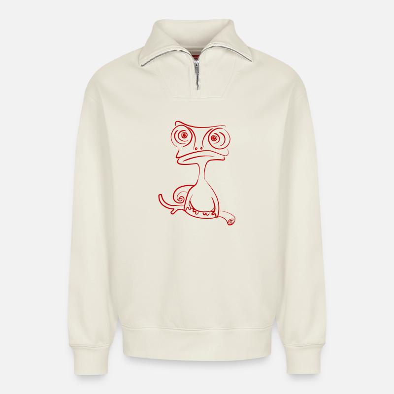 caméléon - Sweat unisexe décontracté en coton biologique à demi-zip – de SPREAD - blanc cassé
