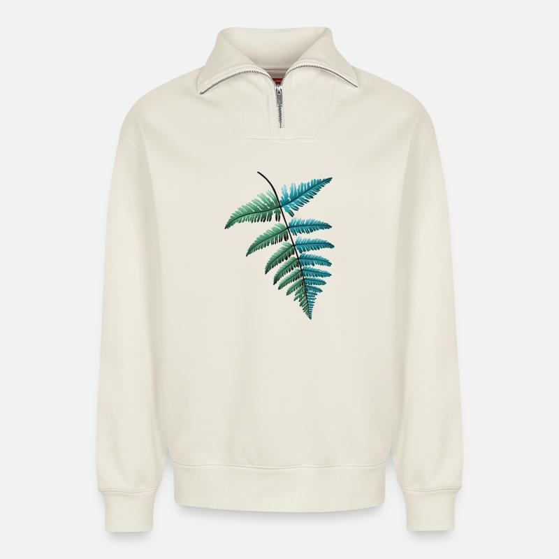Farn Farnblatt - Relaxed Unisex Organic Half Zip Sweatshirt – von SPREAD - Naturweiß
