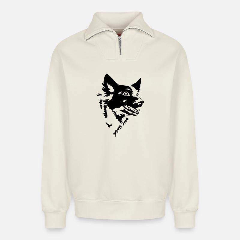 Mudi head - Relaxed Unisex Organic Half Zip Sweatshirt – by SPREAD - off white