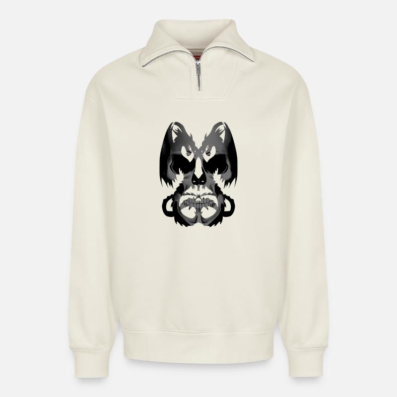 Skull and Dragons - Relaxed Unisex Organic Half Zip Sweatshirt – von SPREAD - Naturweiß
