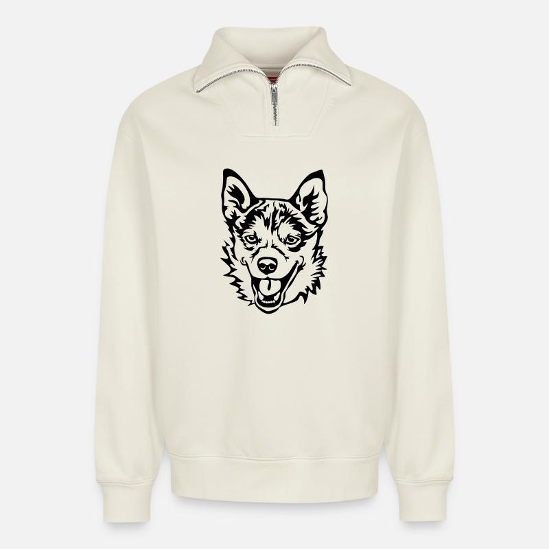 Norwegian Lundehund - Relaxed Unisex Organic Half Zip Sweatshirt – by SPREAD - off white