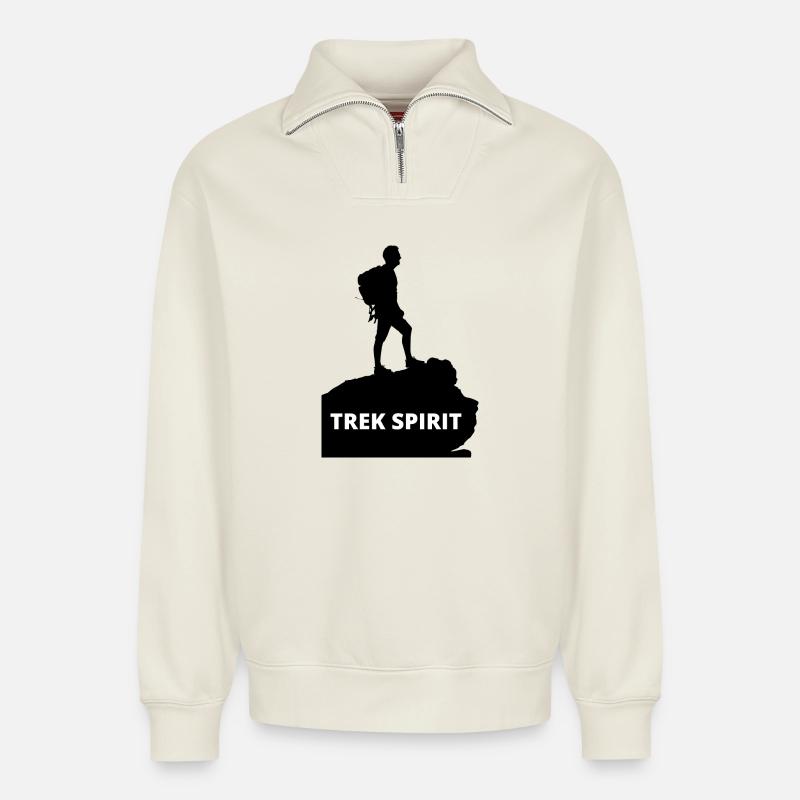 TREK-GEIST - Relaxed Unisex Organic Half Zip Sweatshirt – von SPREAD - Naturweiß