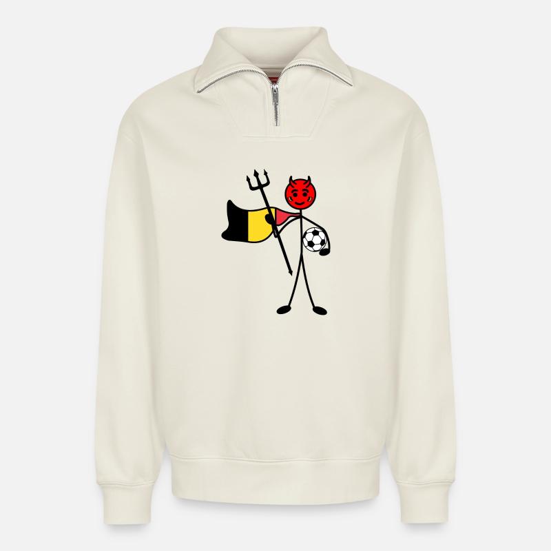 Red devil hero - Relaxed Unisex Organic Half Zip Sweatshirt – by SPREAD - off white