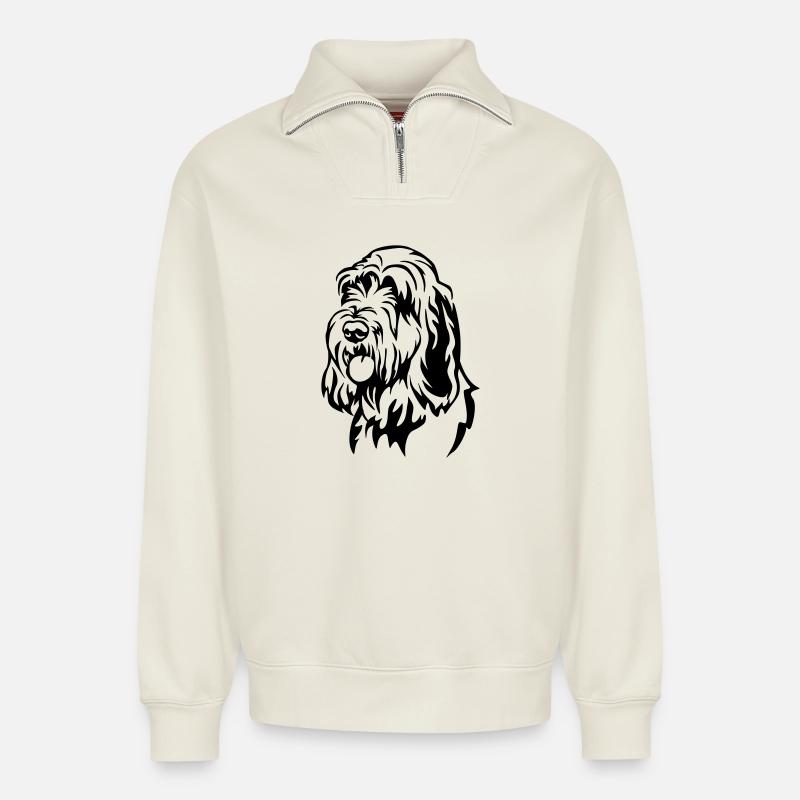 Tête de Spinone Italiano - Sweat unisexe décontracté en coton biologique à demi-zip – de SPREAD - blanc cassé