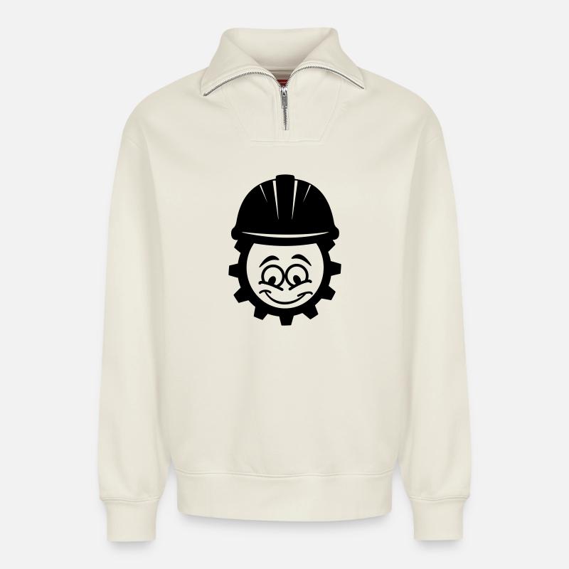 Mécanicien avec casque - Sweat unisexe décontracté en coton biologique à demi-zip – de SPREAD - blanc cassé