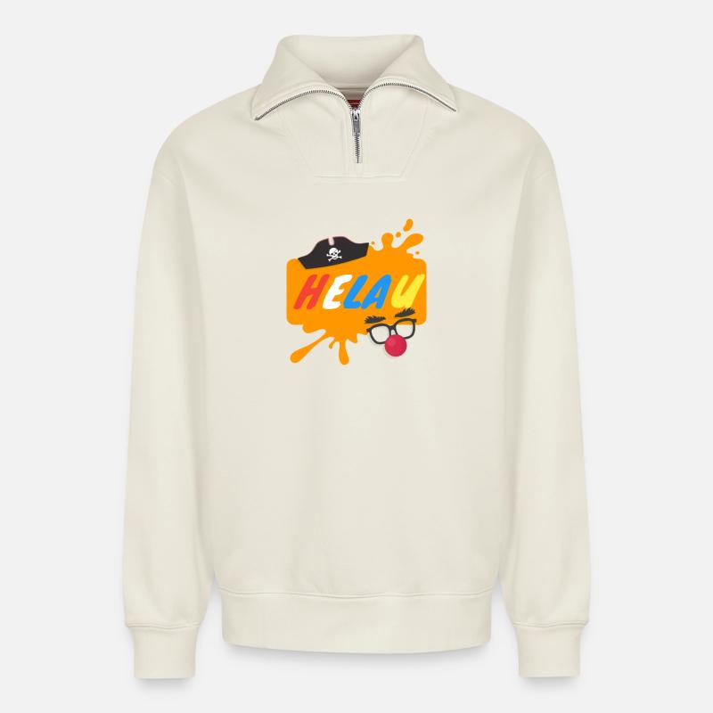 Helau Splash Karnevaldesign - Relaxed Unisex Organic Half Zip Sweatshirt – von SPREAD - Naturweiß