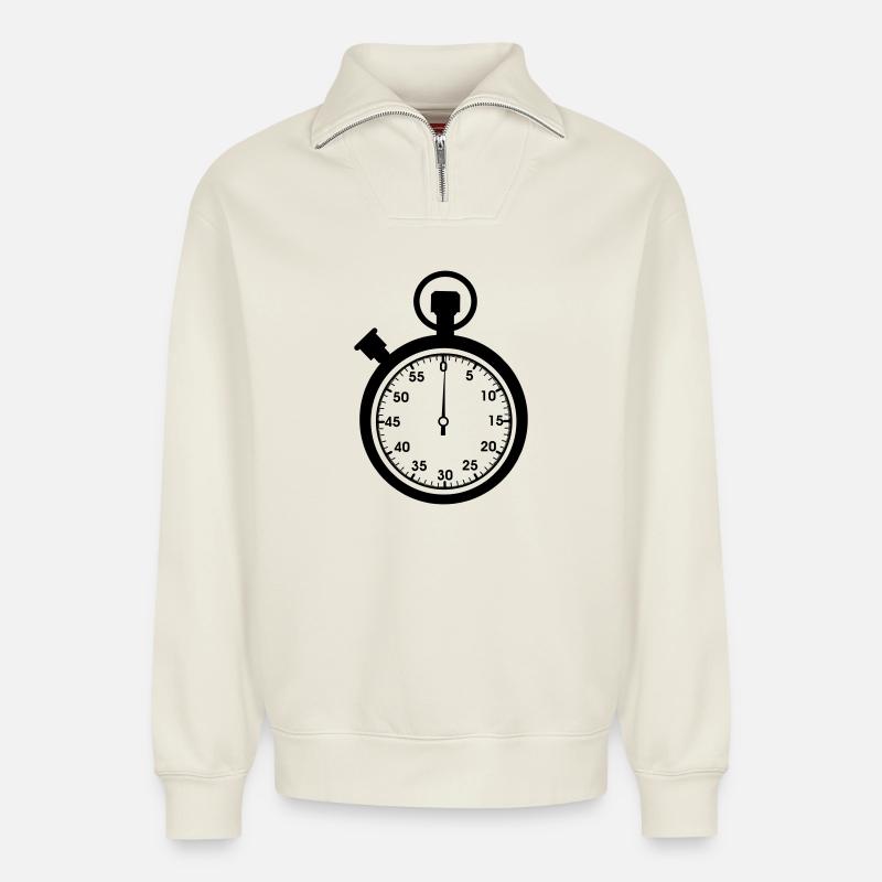 Stoppuhr-Minute - Relaxed Unisex Organic Half Zip Sweatshirt – von SPREAD - Naturweiß