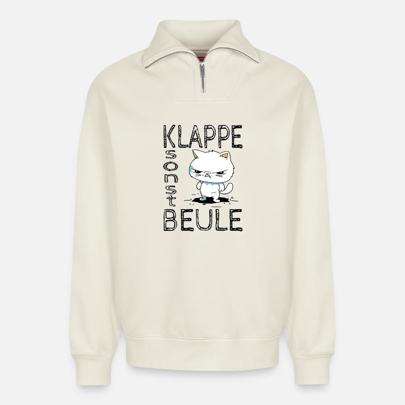 Klappe sonst Beule - Relaxed Unisex Organic Half Zip Sweatshirt – von SPREAD - Naturweiß