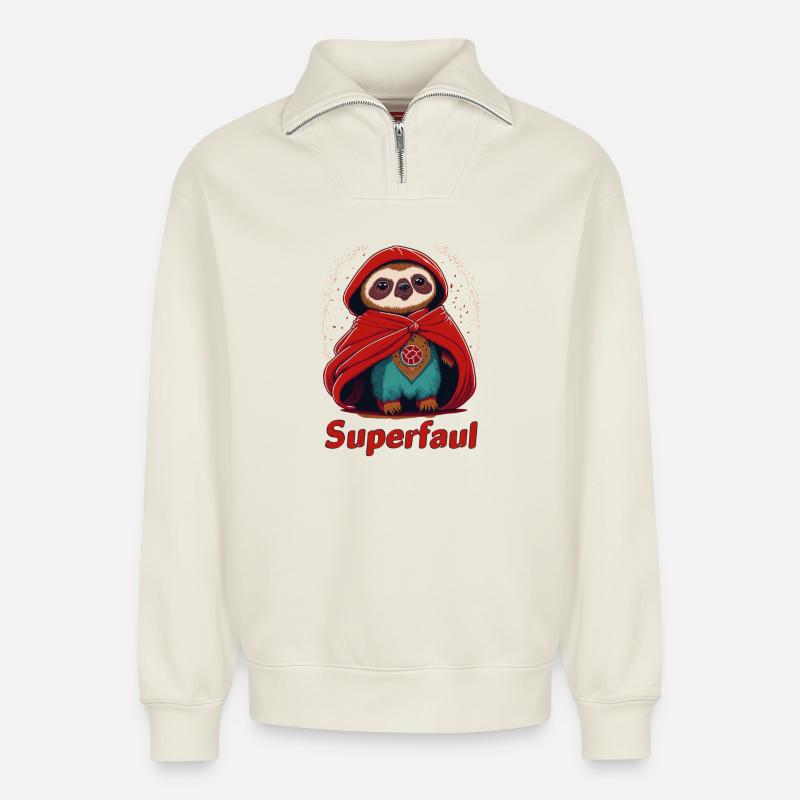 Super lazy - Relaxed Unisex Organic Half Zip Sweatshirt – by SPREAD - off white