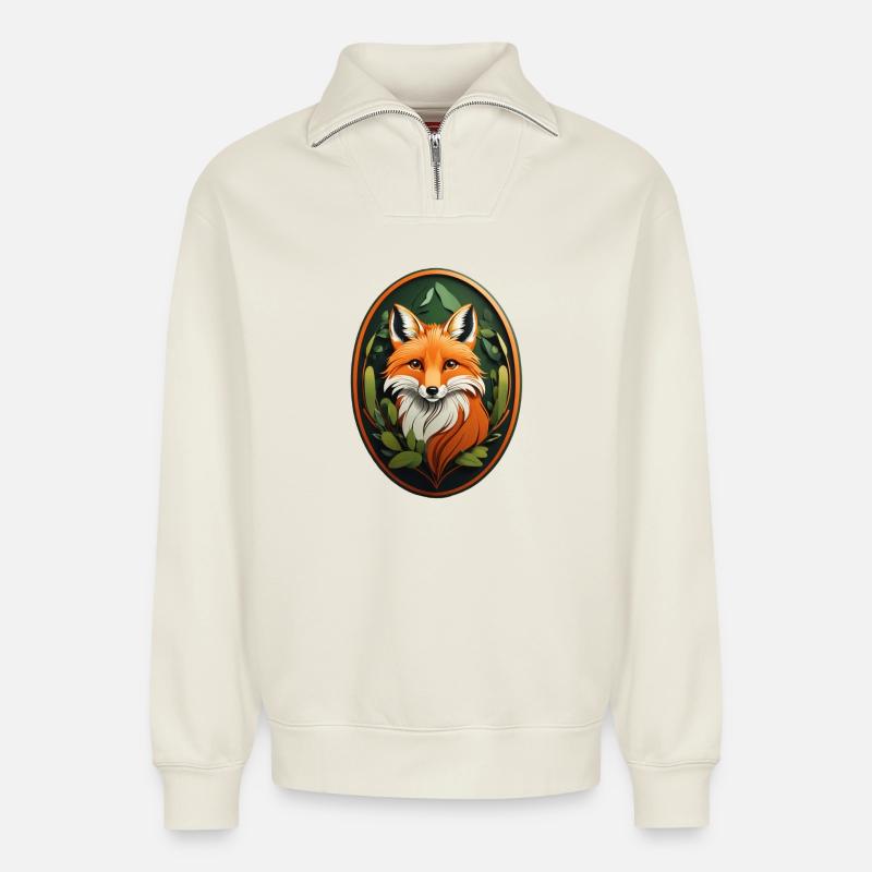 Rotfuchs - Relaxed Unisex Organic Half Zip Sweatshirt – von SPREAD - Naturweiß