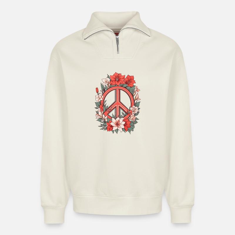 Friedenszeichen - Relaxed Unisex Organic Half Zip Sweatshirt – von SPREAD - Naturweiß
