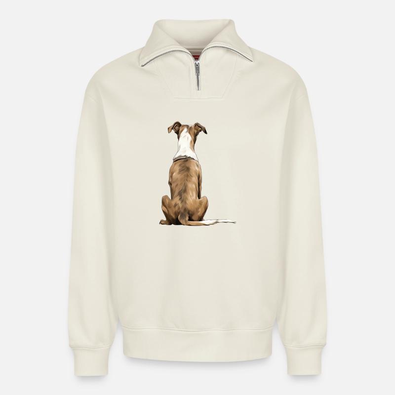 Lévrier - Sweat unisexe décontracté en coton biologique à demi-zip – de SPREAD - blanc cassé