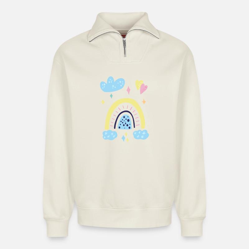 Pastellfarbene Regenbogen-Traumlandschaft - Relaxed Unisex Organic Half Zip Sweatshirt – von SPREAD - Naturweiß