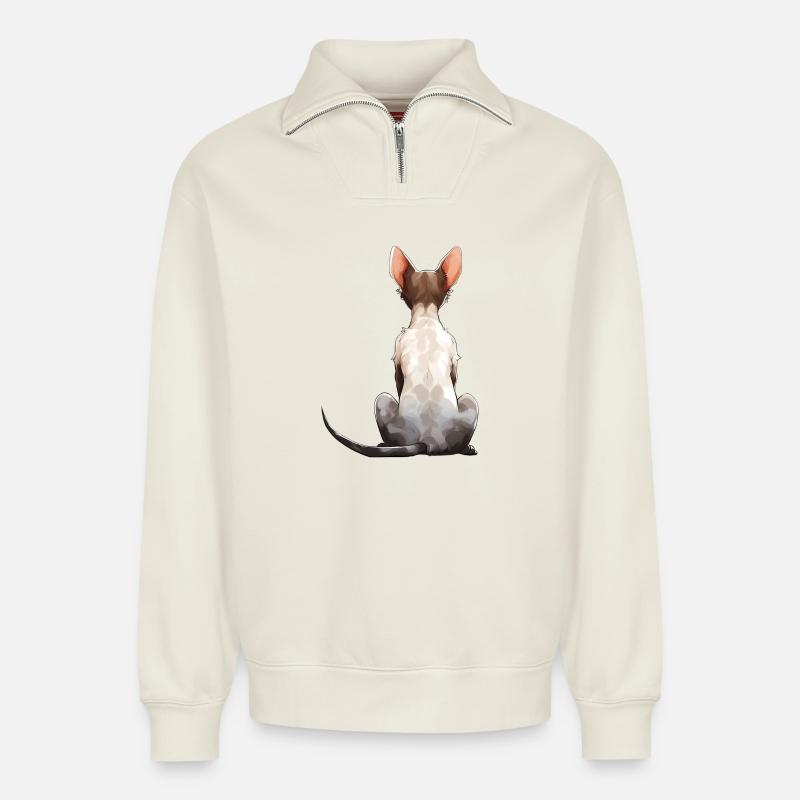 Cornish Rex Katze - Relaxed Unisex Organic Half Zip Sweatshirt – von SPREAD - Naturweiß