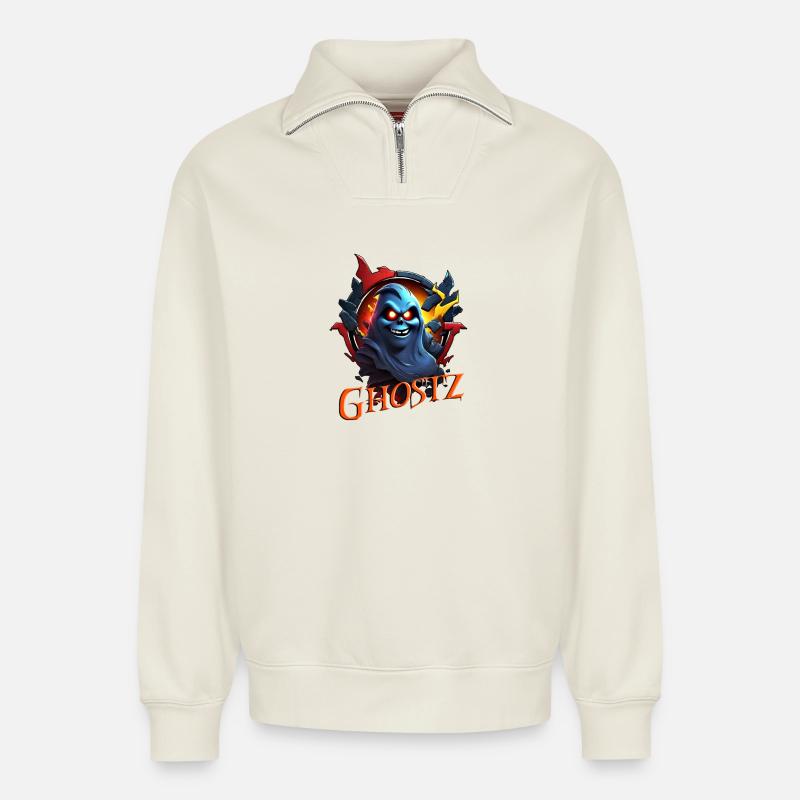 Ghostz2 - Relaxed Unisex Organic Half Zip Sweatshirt – von SPREAD - Naturweiß