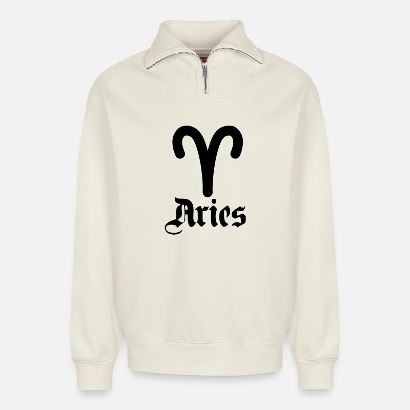 Zodiac sign logo Aries - Relaxed Unisex Organic Half Zip Sweatshirt – by SPREAD - off white