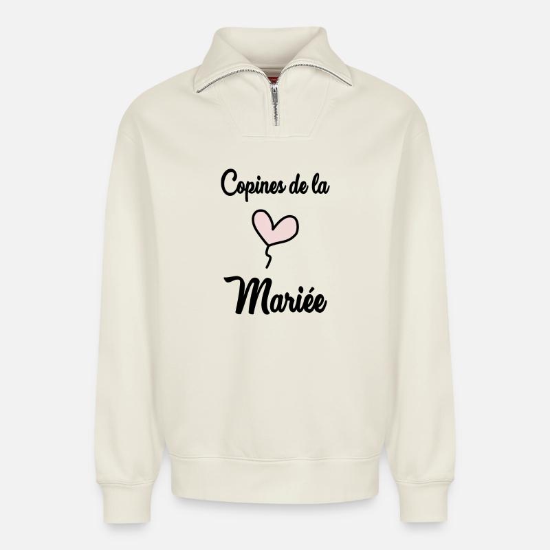 FREUNDINNEN DER BRAUT - Relaxed Unisex Organic Half Zip Sweatshirt – von SPREAD - Naturweiß