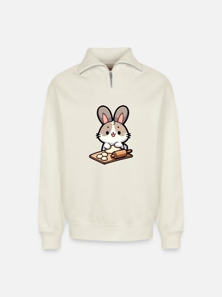 Bunny Baker: The Dough Delighter - Relaxed Unisex Organic Half Zip Sweatshirt – by SPREAD - off white