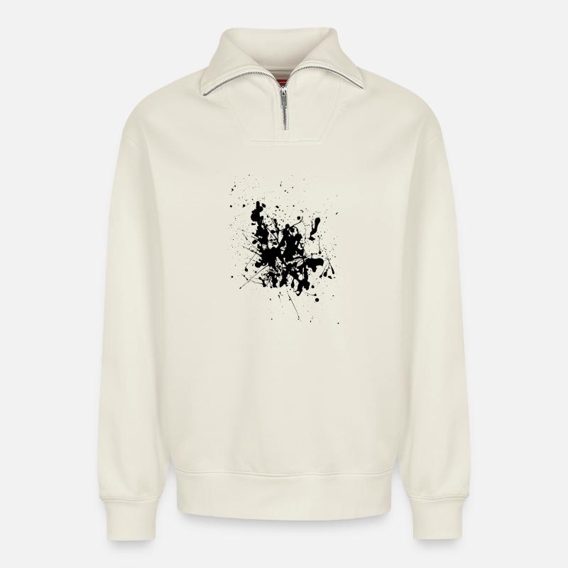 Noir.Splash - Sweat unisexe décontracté en coton biologique à demi-zip – de SPREAD - blanc cassé
