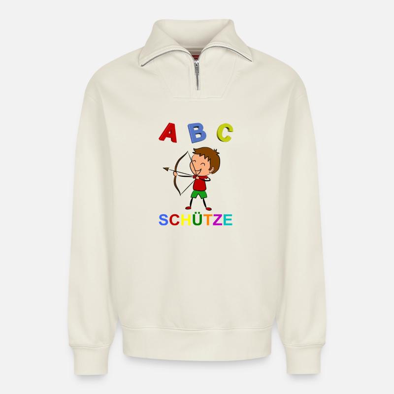 Kind Einschulung - Relaxed Unisex Organic Half Zip Sweatshirt – von SPREAD - Naturweiß