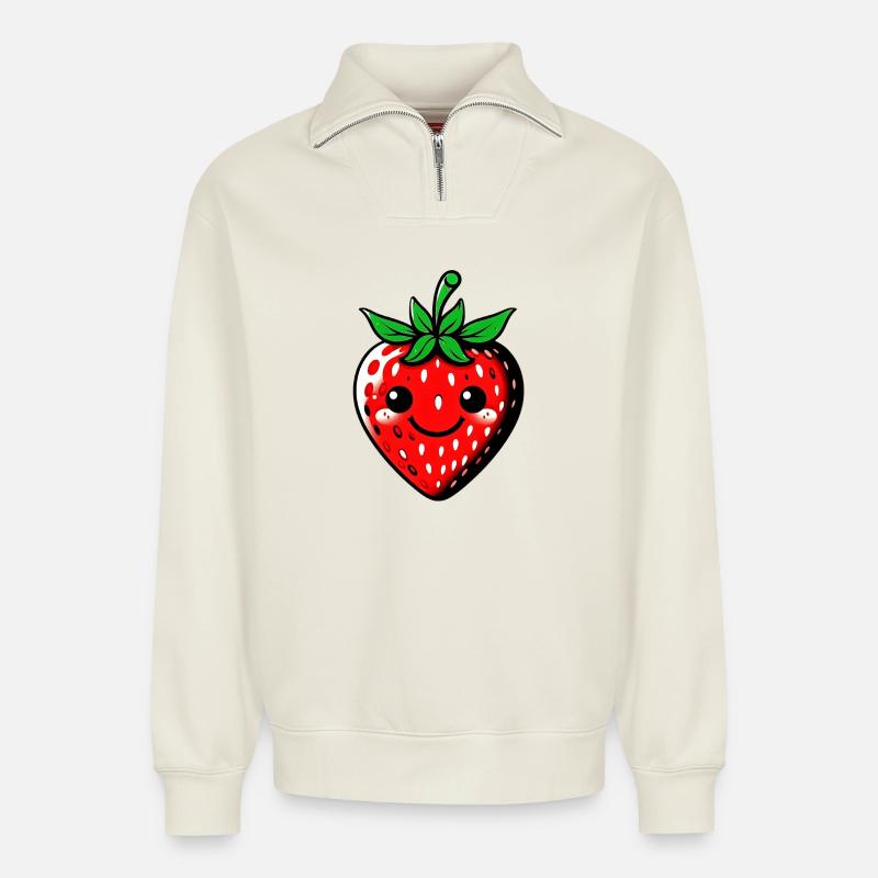 Erdbeeren Erdbeeren - Relaxed Unisex Organic Half Zip Sweatshirt – von SPREAD - Naturweiß
