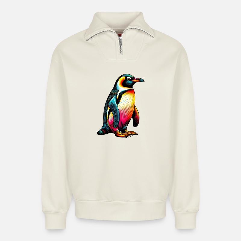 Pinguin - Relaxed Unisex Organic Half Zip Sweatshirt – von SPREAD - Naturweiß
