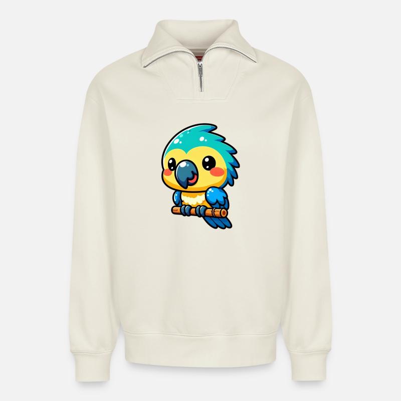 Perroquet - Sweat unisexe décontracté en coton biologique à demi-zip – de SPREAD - blanc cassé