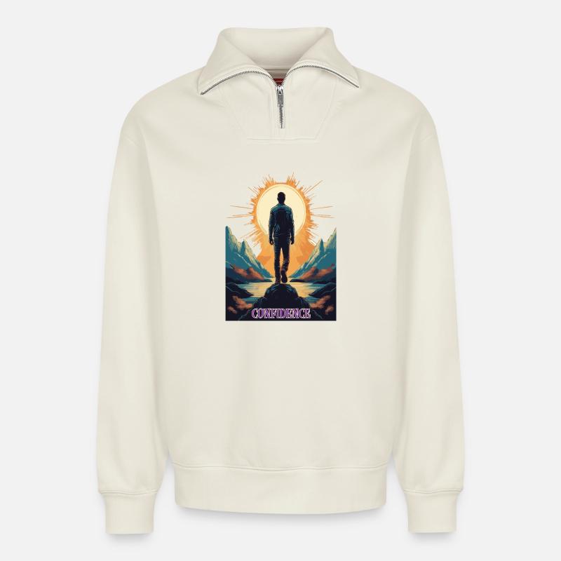 Confidence – Stärke durch Selbstbewusstsein - Relaxed Unisex Organic Half Zip Sweatshirt – von SPREAD - Naturweiß