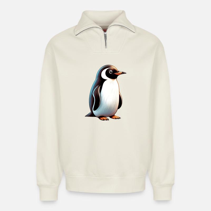 Pinguin - Relaxed Unisex Organic Half Zip Sweatshirt – von SPREAD - Naturweiß