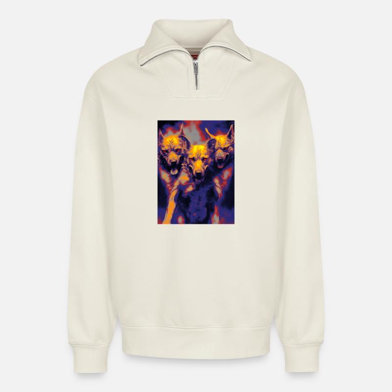 Cerberus - Relaxed Unisex Organic Half Zip Sweatshirt – von SPREAD - Naturweiß