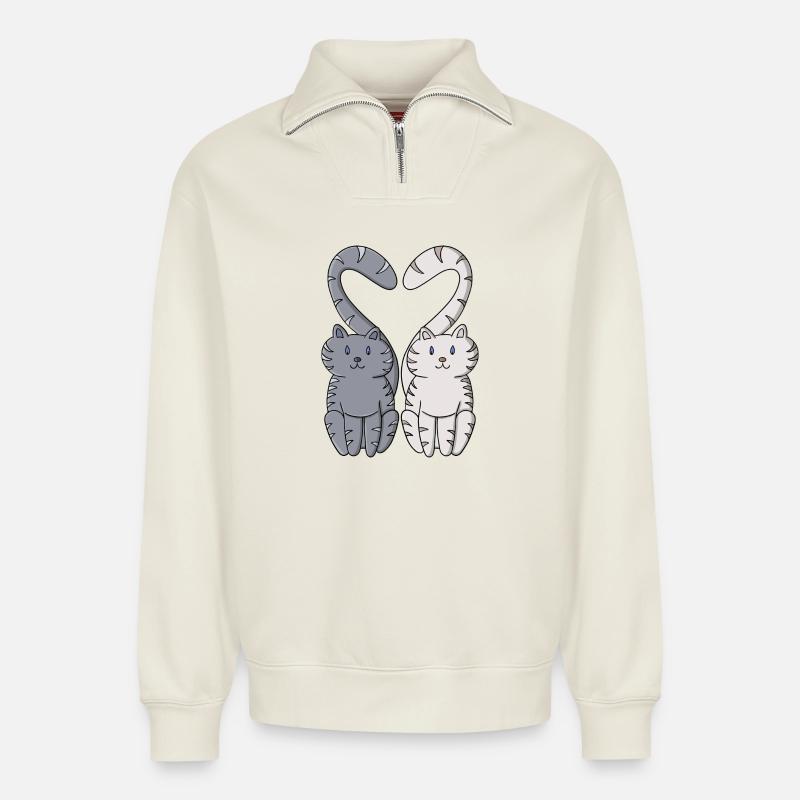 Chatons amoureux - Sweat unisexe décontracté en coton biologique à demi-zip – de SPREAD - blanc cassé