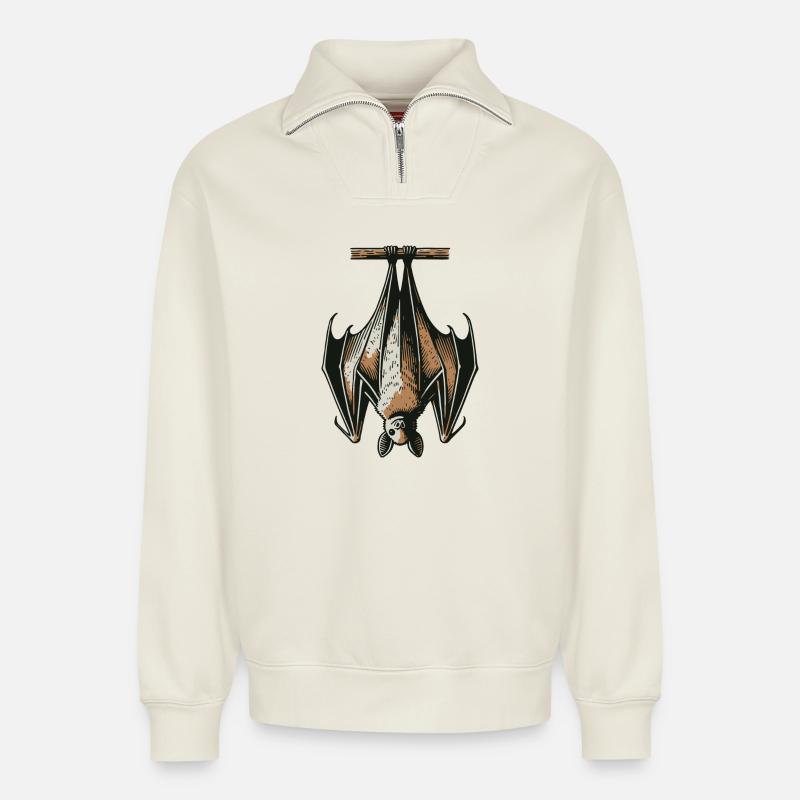 Bat - Relaxed Unisex Organic Half Zip Sweatshirt – by SPREAD - off white
