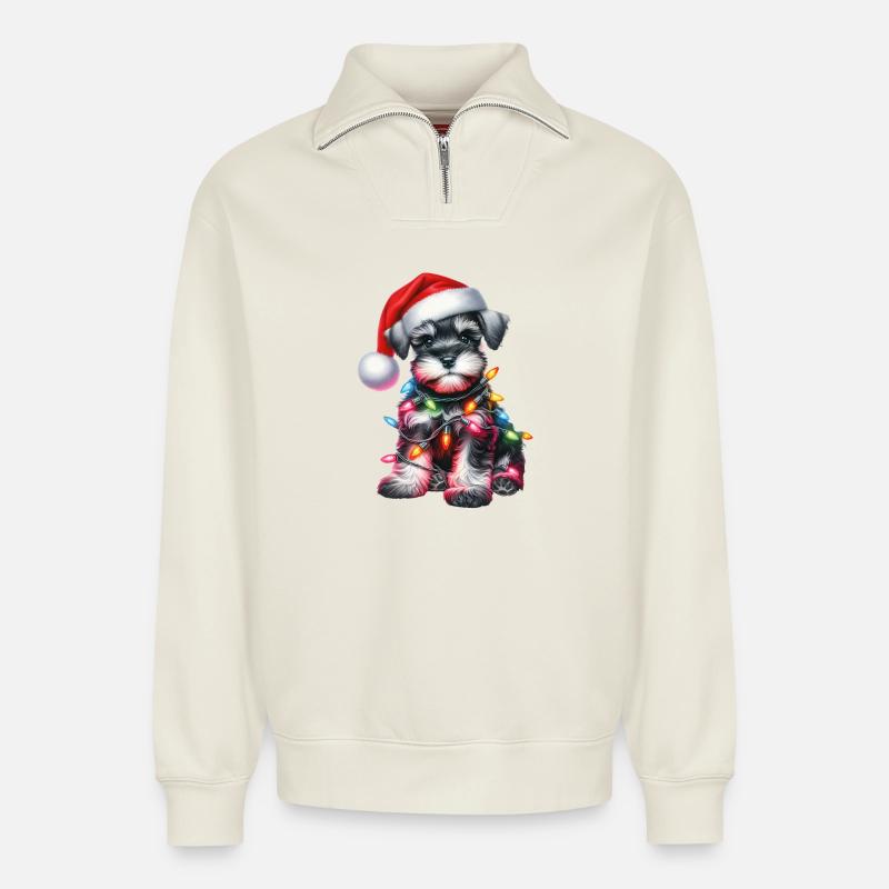Weihnachts Schnauzer - Relaxed Unisex Organic Half Zip Sweatshirt – von SPREAD - Naturweiß