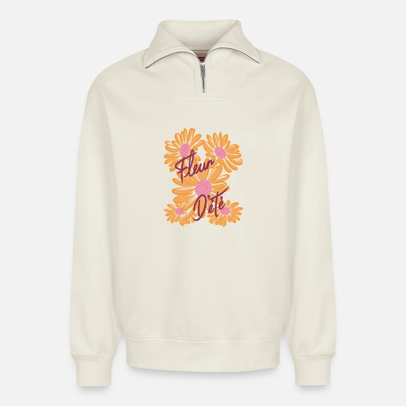Fleur Déte - Relaxed Unisex Organic Half Zip Sweatshirt – von SPREAD - Naturweiß