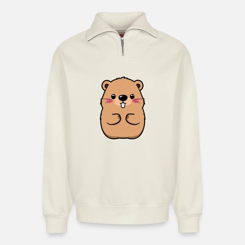 Marmotte - Sweat unisexe décontracté en coton biologique à demi-zip – de SPREAD - blanc cassé