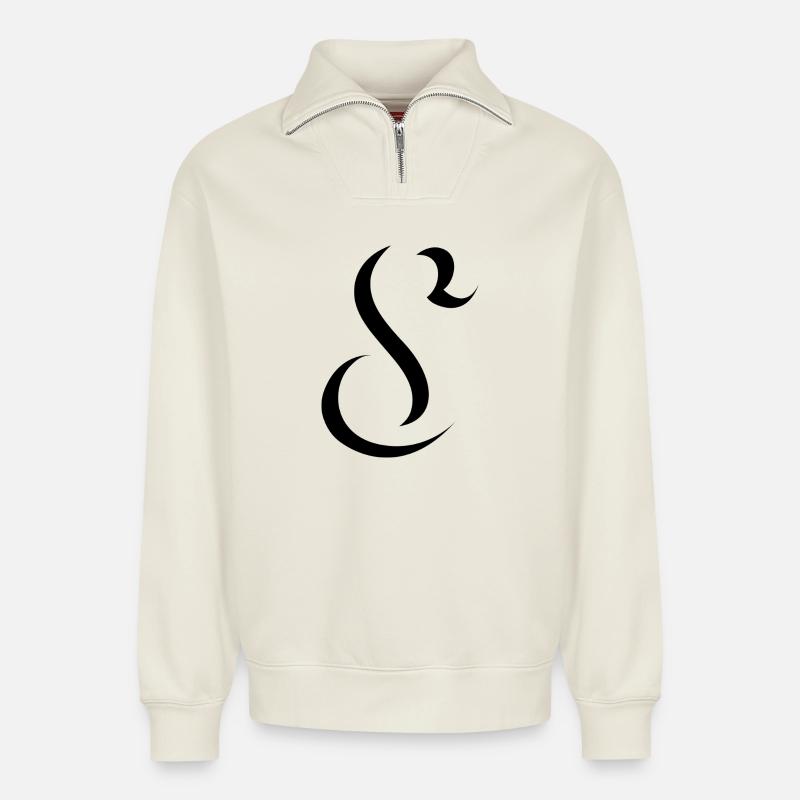 Letter S, Name, der Buchstabe S - Relaxed Unisex Organic Half Zip Sweatshirt – von SPREAD - Naturweiß