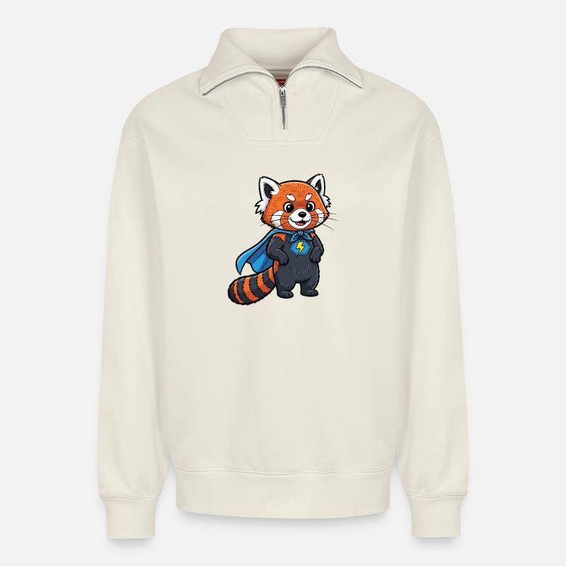 Superheldenkätzchen Design - Relaxed Unisex Organic Half Zip Sweatshirt – von SPREAD - Naturweiß
