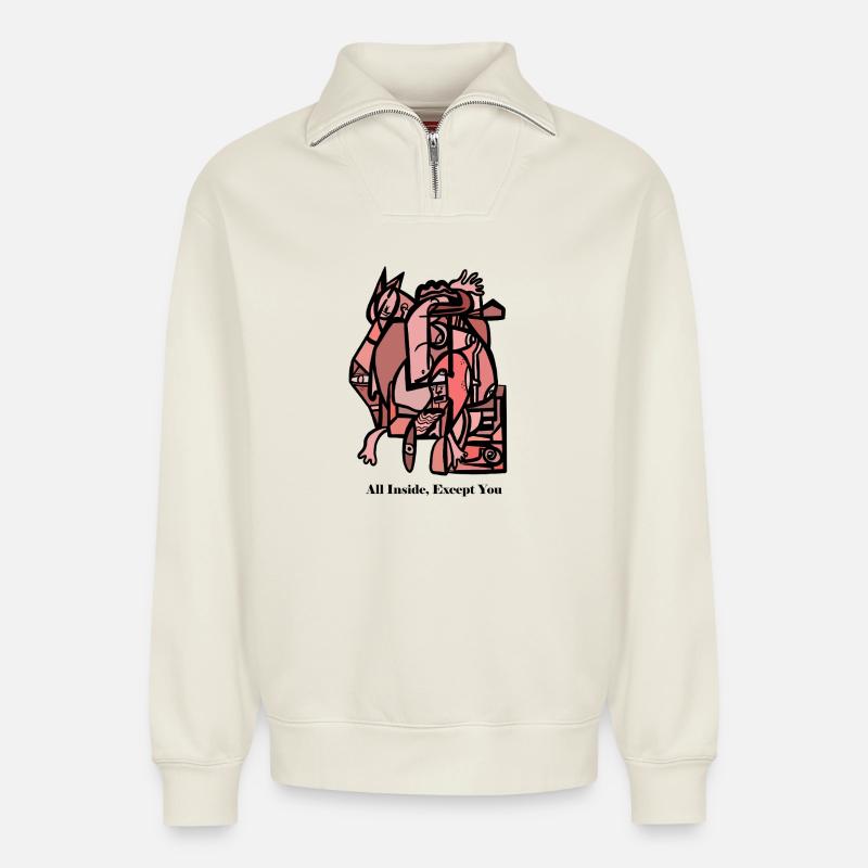 All Inside, Except You - Relaxed Unisex Organic Half Zip Sweatshirt – von SPREAD - Naturweiß