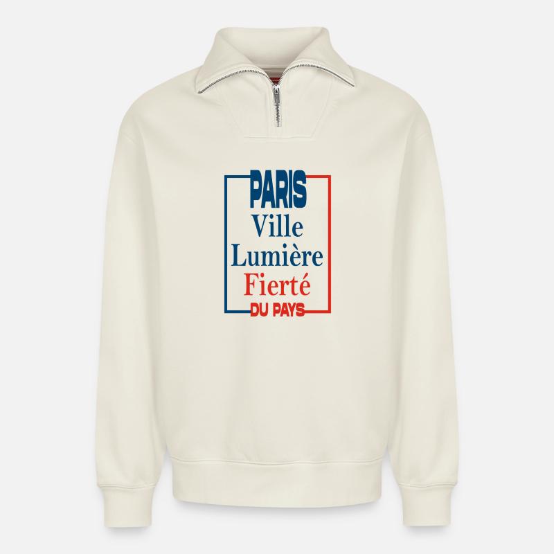PARIS STADT DES LICHTS - Relaxed Unisex Organic Half Zip Sweatshirt – von SPREAD - Naturweiß