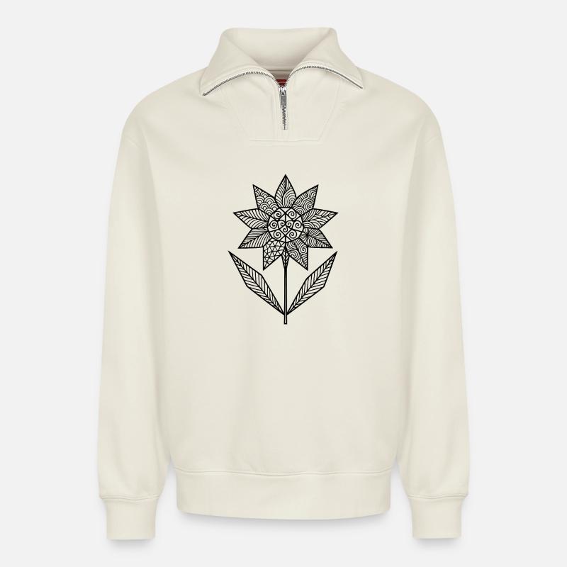 Patterned floral graphic - Relaxed Unisex Organic Half Zip Sweatshirt – by SPREAD - off white