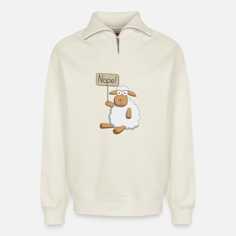 Nope! - protesting sheep - Relaxed Unisex Organic Half Zip Sweatshirt – by SPREAD - off white