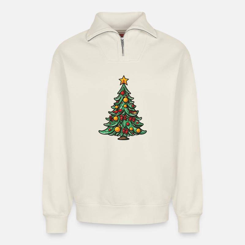 Weihnachtsbaum Weihnachten - Relaxed Unisex Organic Half Zip Sweatshirt – von SPREAD - Naturweiß