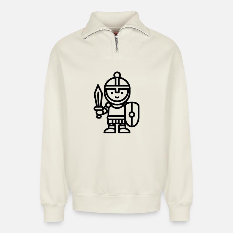 Krieger - Relaxed Unisex Organic Half Zip Sweatshirt – von SPREAD - Naturweiß