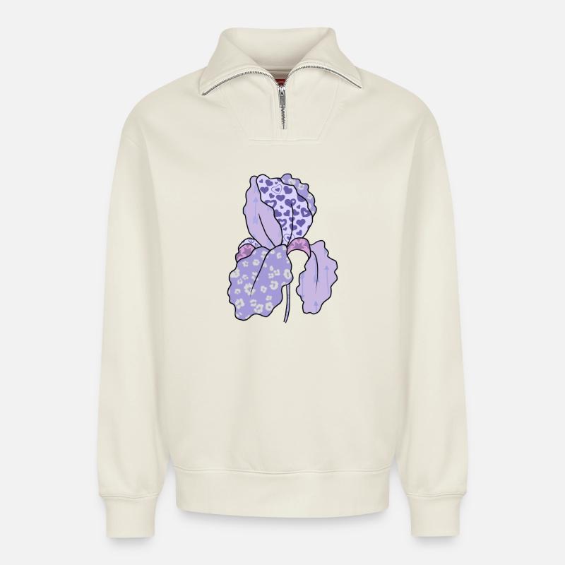 Bunte_Iris - Relaxed Unisex Organic Half Zip Sweatshirt – by SPREAD - off white