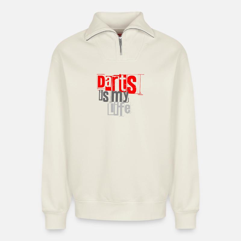 Dart,Darts is my Life 1 - Relaxed Unisex Organic Half Zip Sweatshirt – von SPREAD - Naturweiß