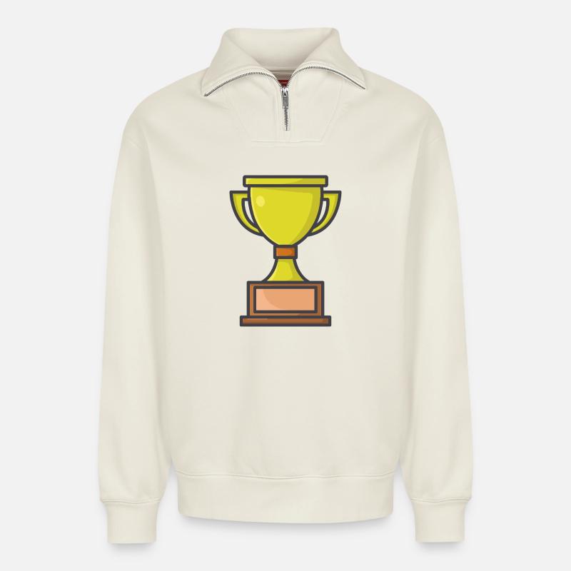 Trophäe - Relaxed Unisex Organic Half Zip Sweatshirt – von SPREAD - Naturweiß