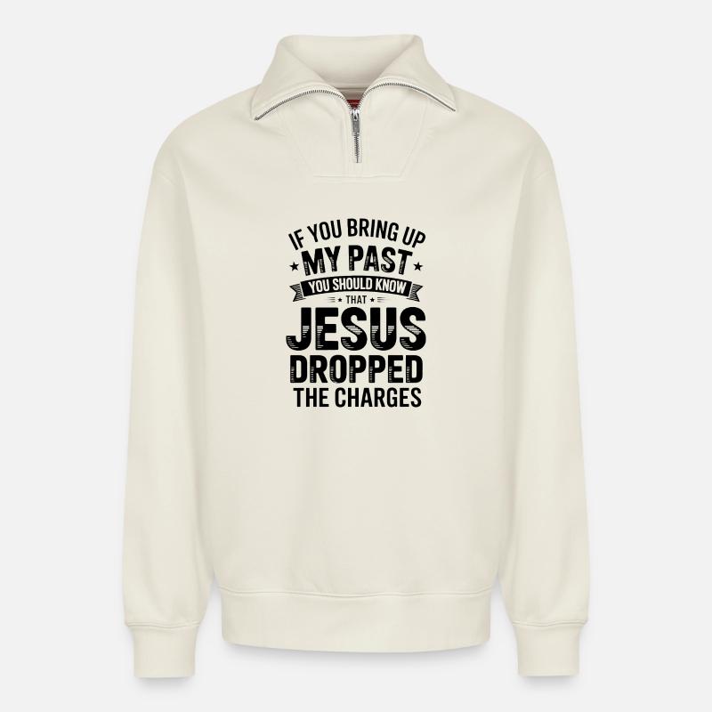 Jesus Papst - Relaxed Unisex Organic Half Zip Sweatshirt – von SPREAD - Naturweiß