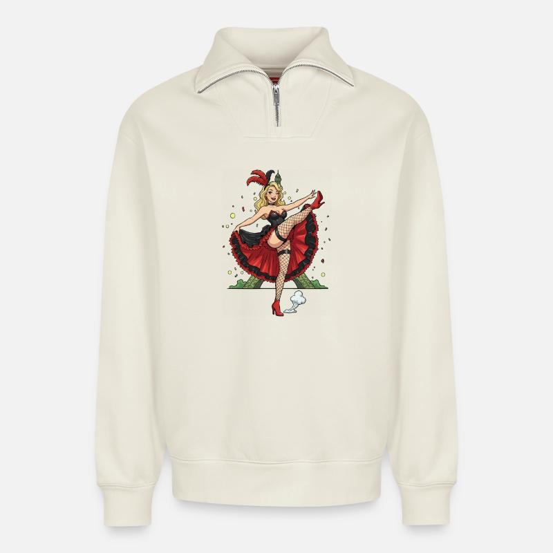 Pinup de Paris Cancan - Sweat unisexe décontracté en coton biologique à demi-zip – de SPREAD - blanc cassé